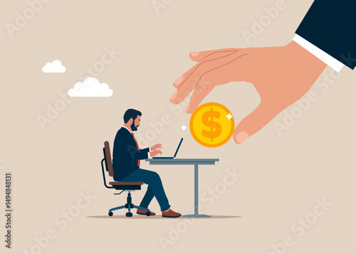 Financial and investment motivation for software engineer dreaming of money. Desire for money. Modern flat vector illustration.