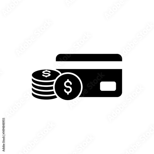 Coins and Card Combined Icon for Financial Transactions and Payments