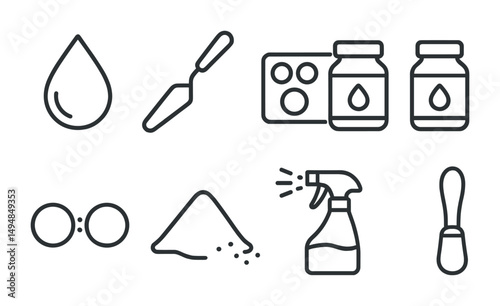 Cleaning and hygiene outline icons set – simple, line, sanitation symbols