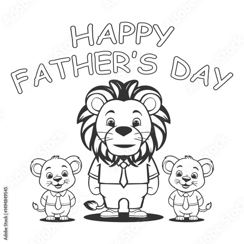 Happy Father's Day coloring book featuring lion and cub characters