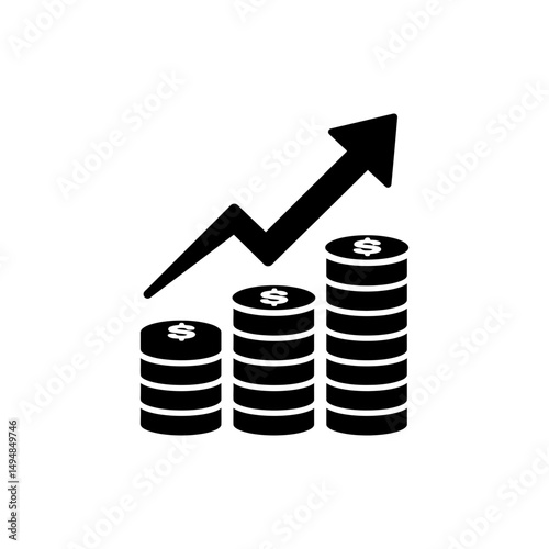 Up Arrow from Coin Stack Showing Financial Growth and Increased Revenue
