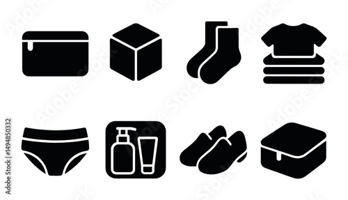 Essential travel icons set for packing and organization