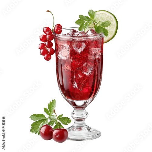 Wallpaper Mural Refreshing red currant cocktail with ice and lime served on white background Torontodigital.ca