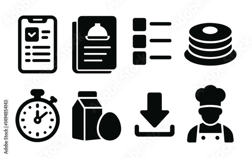 Restaurant menu solid icons set – filled, culinary, kitchen and dining symbols