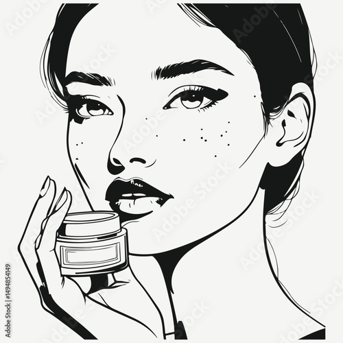 woman with face cream sketch illustration