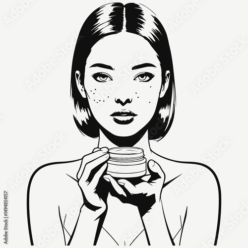 woman with face cream sketch illustration