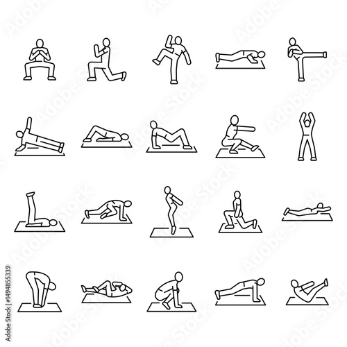 Home workout black lines set icon for digital and print projects.