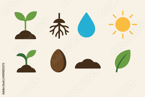 Nature and gardening filled icons set – flat, green, plant and growth symbols