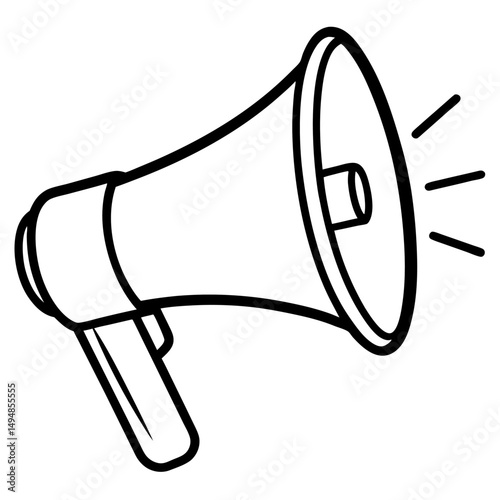 Megaphone speaker line art icon on white background.
