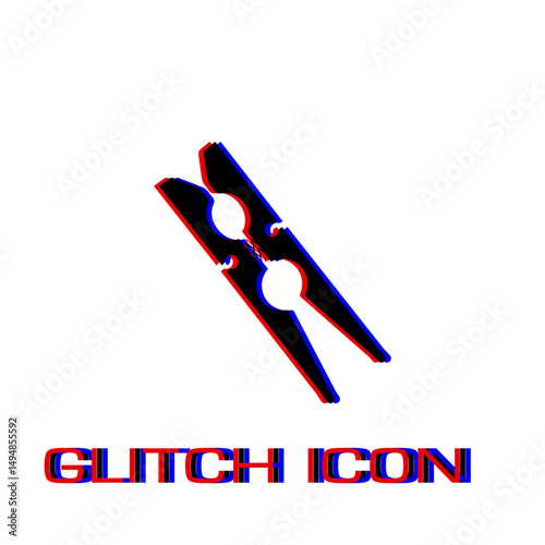 Clothespin icon flat. Simple pictogram - Glitch effect. Vector illustration symbol