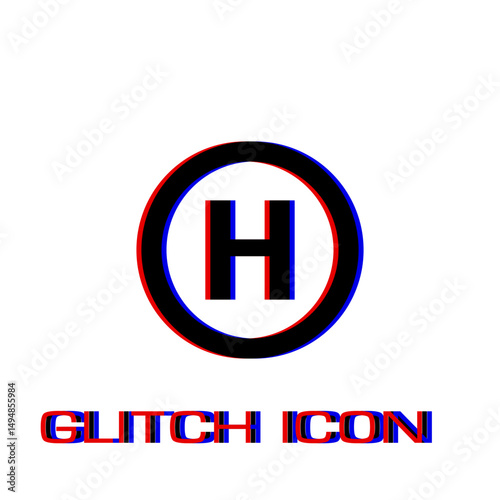 Helicopter landing icon flat. Simple pictogram - Glitch effect. Vector illustration symbol