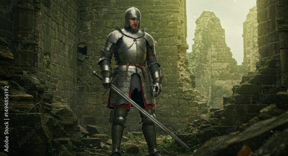 Fototapeta premium Knight in ancient ruins