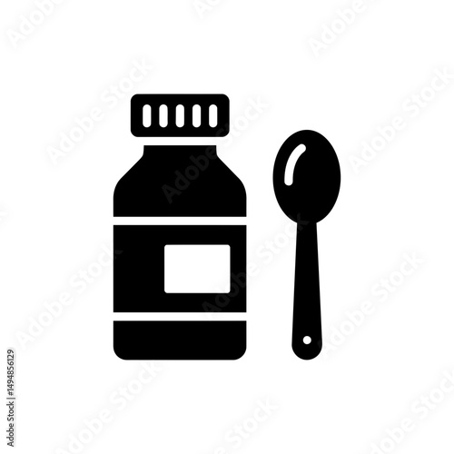 Cough Syrup Bottle and Spoon for Medication