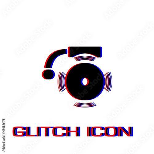 Alarm bell icon flat. Simple pictogram - Glitch effect. Vector illustration symbol