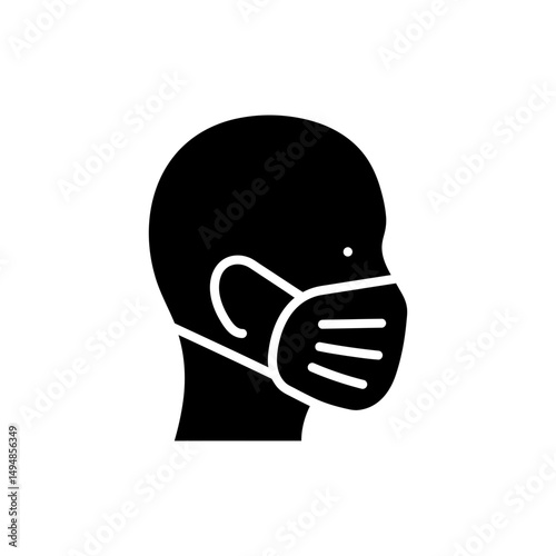 Side Profile of Human Face Wearing Mask with Line Detail for Safety Concept