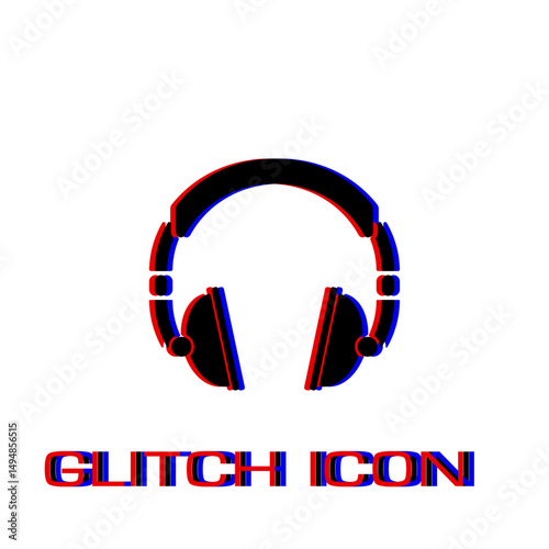Headphone icon flat. Simple pictogram - Glitch effect. Vector illustration symbol