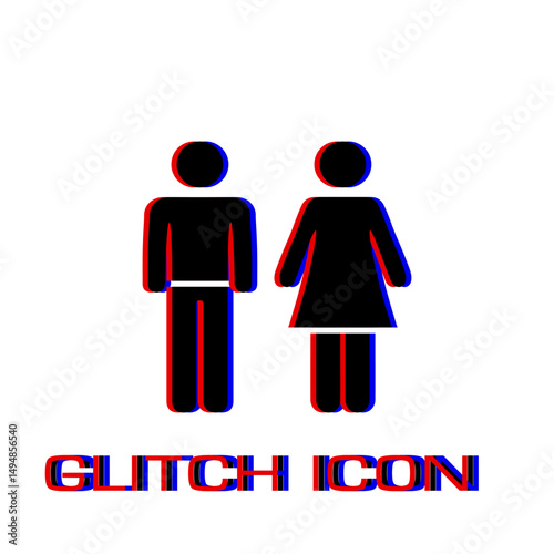 Man and woman icon flat. Simple pictogram - Glitch effect. Vector illustration symbol