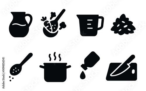 Cooking and kitchen solid icons set – filled, culinary, food preparation graphics