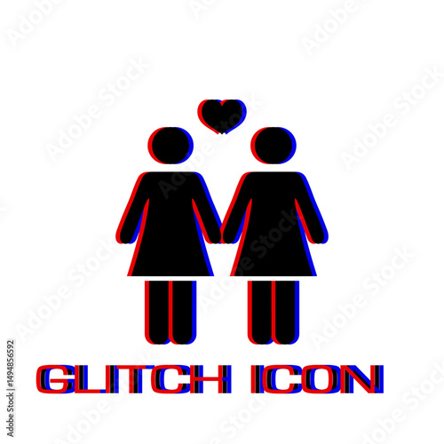 Lesbian icon flat. Simple pictogram - Glitch effect. Vector illustration symbol