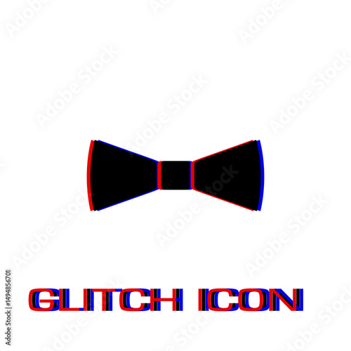 Simple Bow Tie icon flat. Simple pictogram - Glitch effect. Vector illustration symbol