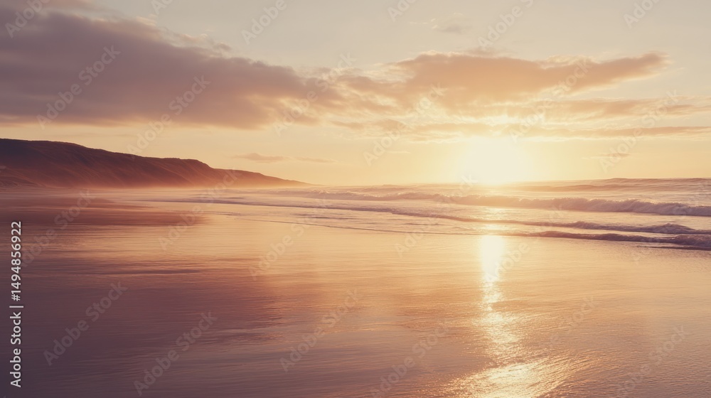 A beautiful coastal beach landscape during a stunning sunset A beautiful coastal beach landscape during a stunning sunset