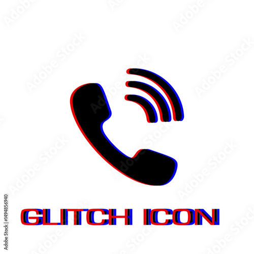Phone icon flat. Simple pictogram - Glitch effect. Vector illustration symbol