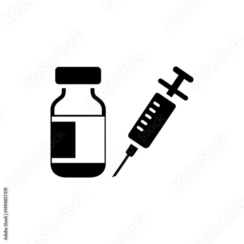 Vaccine Bottle and Syringe for Immunization and Healthcare