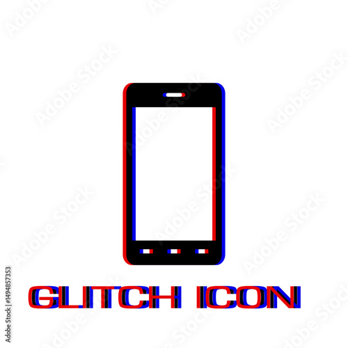 Smart phone icon flat. Simple pictogram - Glitch effect. Vector illustration symbol