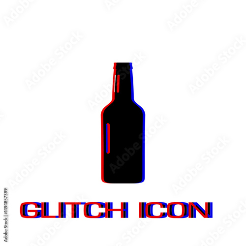 Beer bottle icon flat. Simple pictogram - Glitch effect. Vector illustration symbol