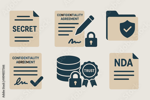 Confidentiality and data security icons for business agreements and trust