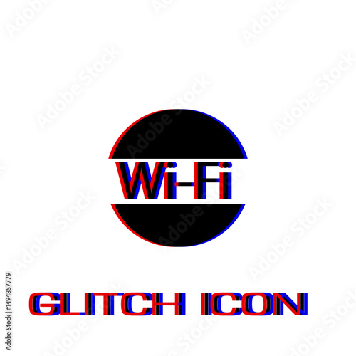Wifi icon flat. Simple pictogram - Glitch effect. Vector illustration symbol