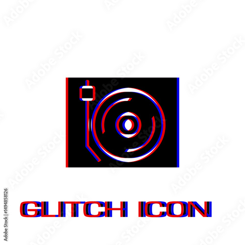 Disk Jockey turntable icon flat. Simple pictogram - Glitch effect. Vector illustration symbol