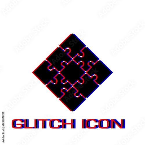 Jigsaw icon flat. Simple pictogram - Glitch effect. Vector illustration symbol