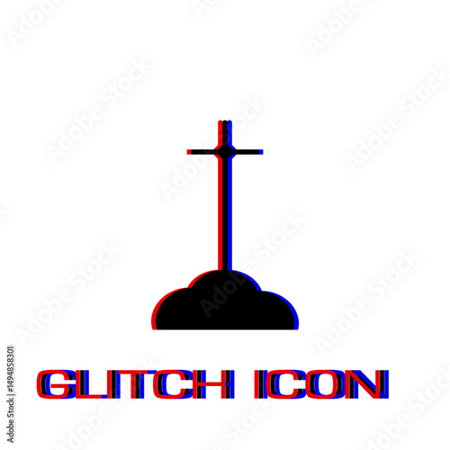 Grave icon flat. Simple pictogram - Glitch effect. Vector illustration symbol