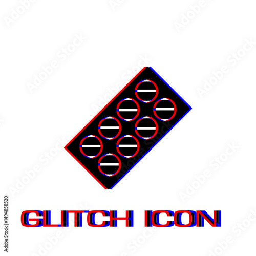 Pills blister pack icon flat. Simple pictogram - Glitch effect. Vector illustration symbol