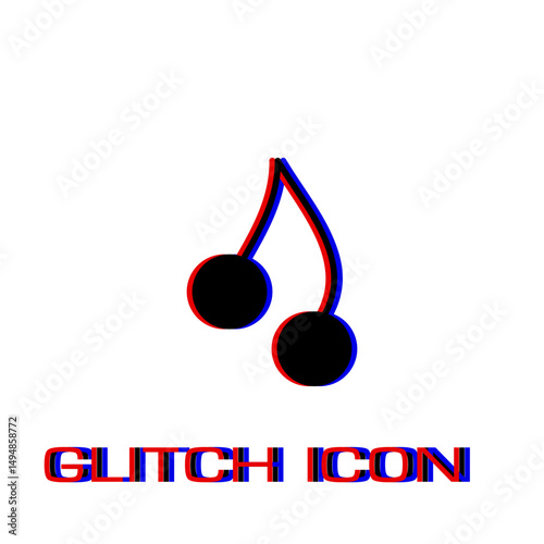 Cherry twins icon flat. Simple pictogram - Glitch effect. Vector illustration symbol