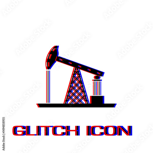 Oil Rig icon flat. Simple pictogram - Glitch effect. Vector illustration symbol