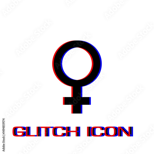 Female icon flat. Simple pictogram - Glitch effect. Vector illustration symbol
