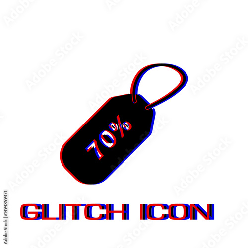 70 percent discount icon flat. Simple pictogram - Glitch effect. Vector illustration symbol