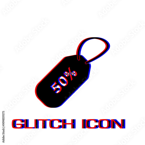 50 percent discount icon flat. Simple pictogram - Glitch effect. Vector illustration symbol