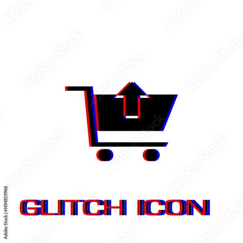Remove Shopping Cart icon flat. Simple pictogram - Glitch effect. Vector illustration symbol