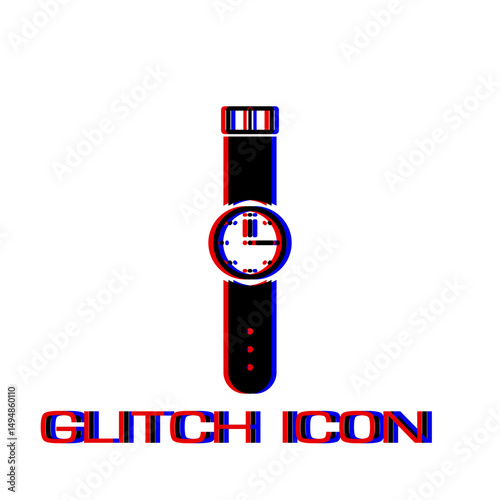 Wristwatch icon flat. Simple pictogram - Glitch effect. Vector illustration symbol