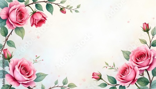 Delicate watercolor roses, climbing vines, soft pastel hues, seamless, roses