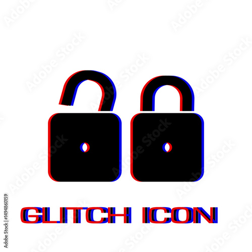 Locks icon flat. Simple pictogram - Glitch effect. Vector illustration symbol