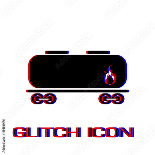 Railroad tank icon flat. Simple pictogram - Glitch effect. Vector illustration symbol