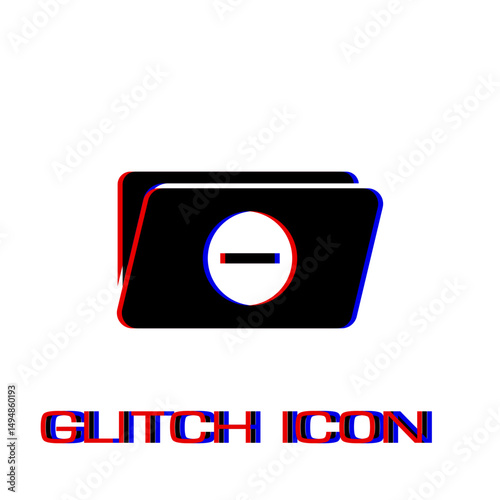 Remove Folder icon flat. Simple pictogram - Glitch effect. Vector illustration symbol