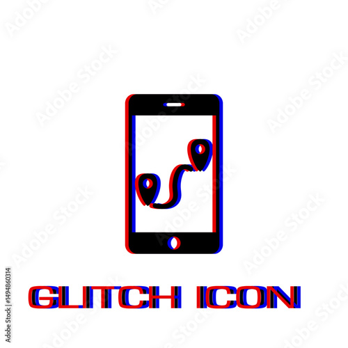 GPS phone icon flat. Simple pictogram - Glitch effect. Vector illustration symbol