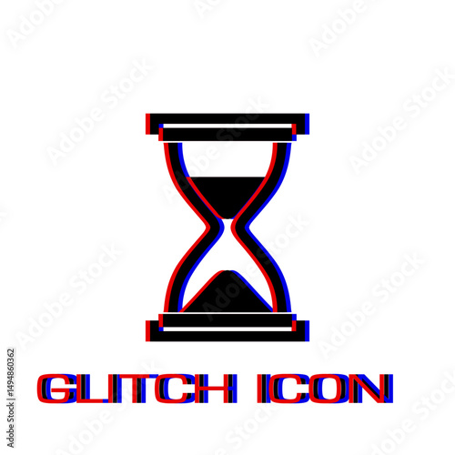 Hourglass icon flat. Simple pictogram - Glitch effect. Vector illustration symbol