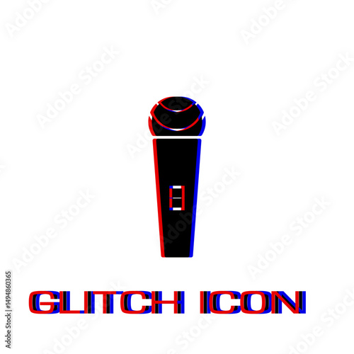 Microphone icon flat. Simple pictogram - Glitch effect. Vector illustration symbol