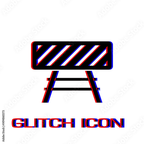 Road barrier icon flat. Simple pictogram - Glitch effect. Vector illustration symbol